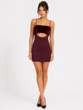 Naked Wardrobe Burgundy Faux Fur Trim Mini Dress NWT Cutout Detail